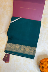 HOV Handloom Banarasi Crepe Silk Saree - Plain Body With Border - Green - 073