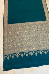 HOV Handloom Banarasi Crepe Silk Saree - Plain Body With Border - Green - 073