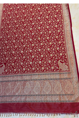 HOV EXCLUSIVE REAL ZARI HANDLOOM BANASARI KATAN SILK SAREE - JAANGLA BEL DESIGN - RED - 119