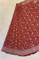 HOV EXCLUSIVE REAL ZARI HANDLOOM BANASARI KATAN SILK SAREE - JAANGLA BEL DESIGN - RED - 119