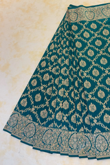 HOV EXCLUSIVE REAL ZARI HANDLOOM BANARASI KATAN SILK SAREE - JAANGLA - CHECKERED - PEACOCK GREEN - 115