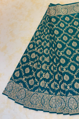 HOV EXCLUSIVE REAL ZARI HANDLOOM BANARASI KATAN SILK SAREE - JAANGLA - CHECKERED - PEACOCK GREEN - 115