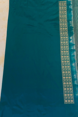 HOV EXCLUSIVE REAL ZARI HANDLOOM BANARASI KATAN SILK SAREE - JAANGLA - CHECKERED - PEACOCK GREEN - 115