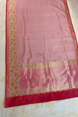 HOV Handloom Banarasi Katan Silk Saree - Roses Border - Baby Pink - 105