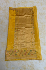 HOV Handloom Banarasi Katan Silk Saree - Roses Border - Yellow - 105