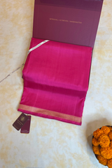 HOV Exclusive Pure Zari Handloom Banarasi Silk Saree - Pink Plain Silver Zari Kasturi - 034