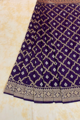 HOV Exclusive Pure Zari Handloom Banarasi Silk Saree - Midnight Blue Checkered Jaangla Sona Rupa - 096
