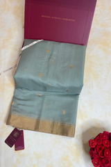 HOV Handloom Chanderi Cotton Silk Saree - Small Flower Blue - 030