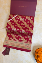 HOV Exclusive Pure Zari Handloom Banarasi Silk Saree - Jaangla Minedar - Red - 055