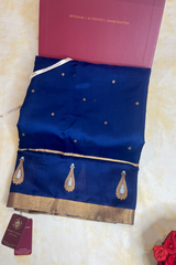 HOV Handloom Chanderi Silk Saree - Border Paisley Buta - Dark Blue - 54-03-04