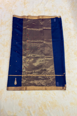 HOV Handloom Chanderi Silk Saree - Border Paisley Buta - Dark Blue - 54-03-04
