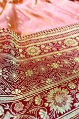 Handloom Kadhua Banarasi Shalu Silk Satin Saree - Sangita - Peach Pink