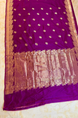 HOV Handloom Banarasi Katan Silk Saree - Butidar Kadhua -Small Rose Border Purple - 062