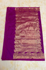 HOV Handloom Banarasi Katan Silk Saree - Butidar Kadhua -Small Rose Border Purple - 062