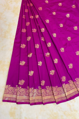 HOV Handloom Banarasi Katan Silk Saree - Butidar Kadhua -Small Rose Border Purple - 062