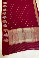 HOV Handloom Banarasi Katan Silk Saree - Butidar Kadhua - Big Rose Buta - Deep Red - 059