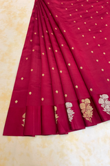 HOV Handloom Banarasi Katan Silk Saree - Butidar Kadhua - Big Rose Buta - Deep Red - 059
