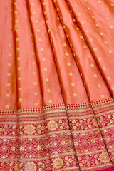 Handloom Kadhua Banarasi Shalu Silk Satin Saree - Sangita - Peach Pink