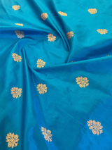 HOV HANDLOOM KADHUA BANARASI KATAN SILK SAREE - SCALLOP BORDER - BLUE - 124