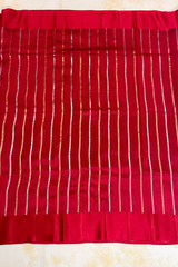 HOV Handloom Banarasi Katan Silk Saree - Butidar Kadhua - Scallop Border Stripe Red- 065