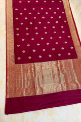 HOV Handloom Banarasi Katan Silk Saree - Butidar Kadhua - Deep Brown Minakari Green Pink- 061