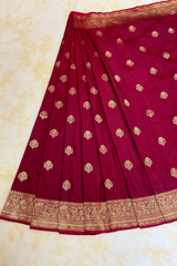 HOV Handloom Banarasi Katan Silk Saree - Butidar Kadhua - Deep Brown Minakari Green Pink- 061