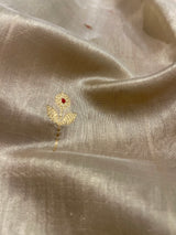 Handloom Silk Chanderi Saree - Mini Round Buta With Red Mina - Pink