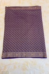 HOV Handloom Banarasi Crepe Silk Saree - Plain Body With Border - Dark Blue- 072