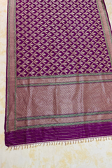 HOV Handloom Pure Zari Banarasi Katan Silk Saree - Jaangla - Purple Green All Over Design - 082