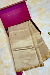 Handlooom Chanderi Silk Saree - Mini Round Buta With Red Mina - Gold