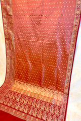 Handloom Kadhua Banarasi Shalu Silk Satin Saree - Sangita - Peach Pink