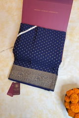 HOV Handloom Banarasi Crepe Silk Saree - Butidar All Over - Dark Blue - 075