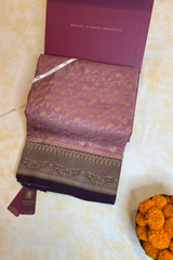 HOV Handloom Banarasi Katan Silk Saree - Jaangla - Light Pink & Dark Purple All Over Design - 067