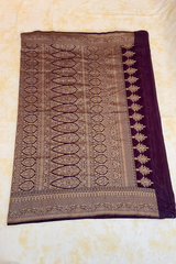 HOV Handloom Banarasi Katan Silk Saree - Jaangla - Light Pink & Dark Purple All Over Design - 067