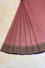 HOV Handloom Banarasi Katan Silk Saree - Jaangla - Light Pink & Dark Purple All Over Design - 067