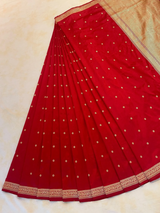 HOV EXCLUSIVE HANDLOOM KADHUA BANARASI KATAN SILK SAREE - SMALL FLOWER BUTA - RED - 122