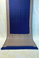 HOV Handloom Banarasi Crepe Silk Saree - Butidar All Over - Dark Blue - 075
