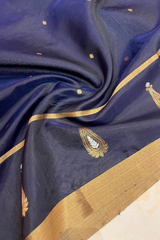 HOV Handloom Chanderi Silk Saree - Border Paisley Buta - Dark Blue - 54-03-04