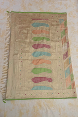 HOV Exclusive Handloom Banarasi Katan Silk Saree - Checks - Rangakat- Off White Green - 107