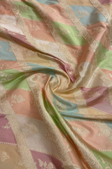 HOV Exclusive Handloom Banarasi Katan Silk Saree - Checks - Rangakat- Off White Green - 107