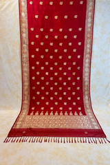 HOV Exclusive Real Zari Handloom Banarasi Katan Silk Saree - Custom Made Gold Border - Red - 108