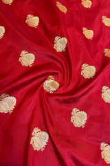 HOV Exclusive Real Zari Handloom Banarasi Katan Silk Saree - Custom Made Gold Border - Red - 108