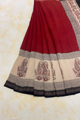 HOV Hand-Block Print Saree Zari Border - 007-01