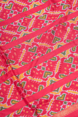 Handloom Ikat Silk Saree-Red White Floral Motif