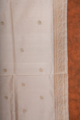 Real Zari Handloom Kadhua Banarasi Katan Silk Saree - Butidar - Off White Elephant