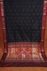Handloom Paithani Silk Saree - Classic Pallu - Black