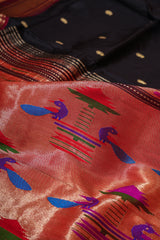 Handloom Paithani Silk Saree - Classic Pallu - Black