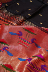 Handloom Paithani Silk Saree - Classic Pallu - Black