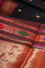 Handloom Paithani Silk Saree - Classic Pallu - Black
