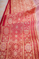 All Gold Zari Banarasi Shalu Pastel Pink Real Zari Saree- Real gold zari